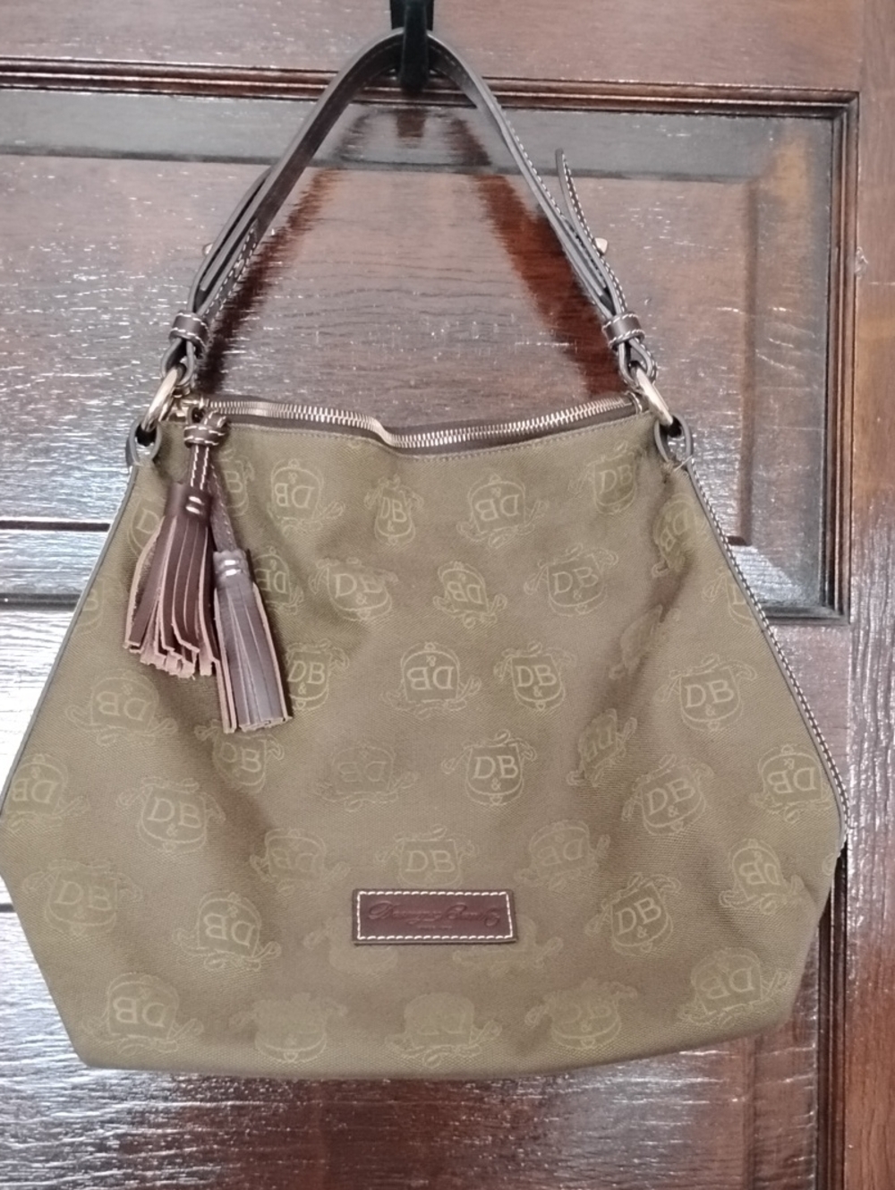 Dooney & Bourke Olive Logo Hobo Bag with Tassel